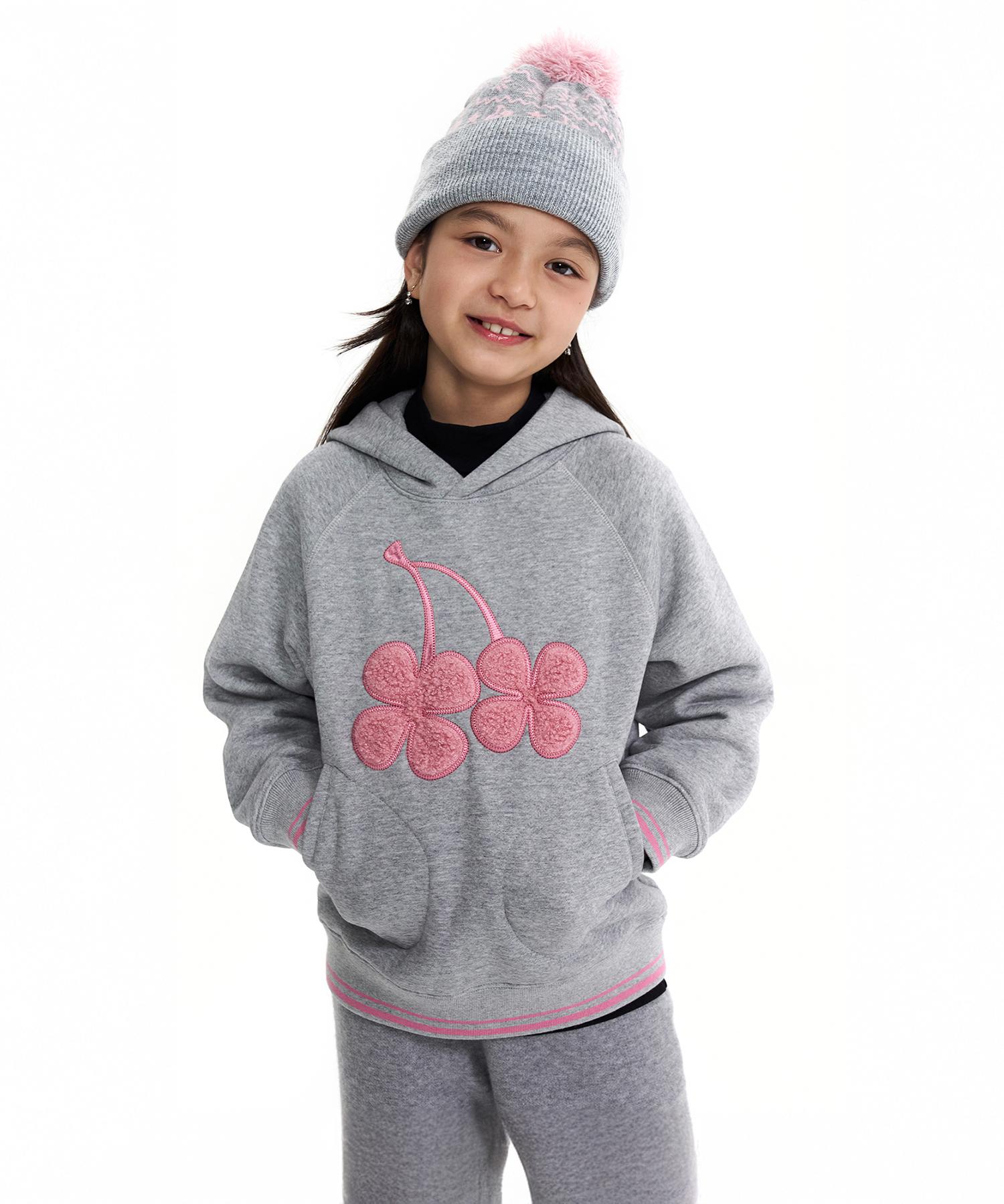 Kirsh Kids Big Clover Cherry Graphic Fleece Hoodie [Melange Gray] Size=130(Kids)