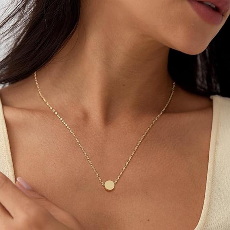 

Tiny Gold Plated Round Charm Necklace Dainty Stainless Steel Circle Pendant Necklaces For Women Jewelry