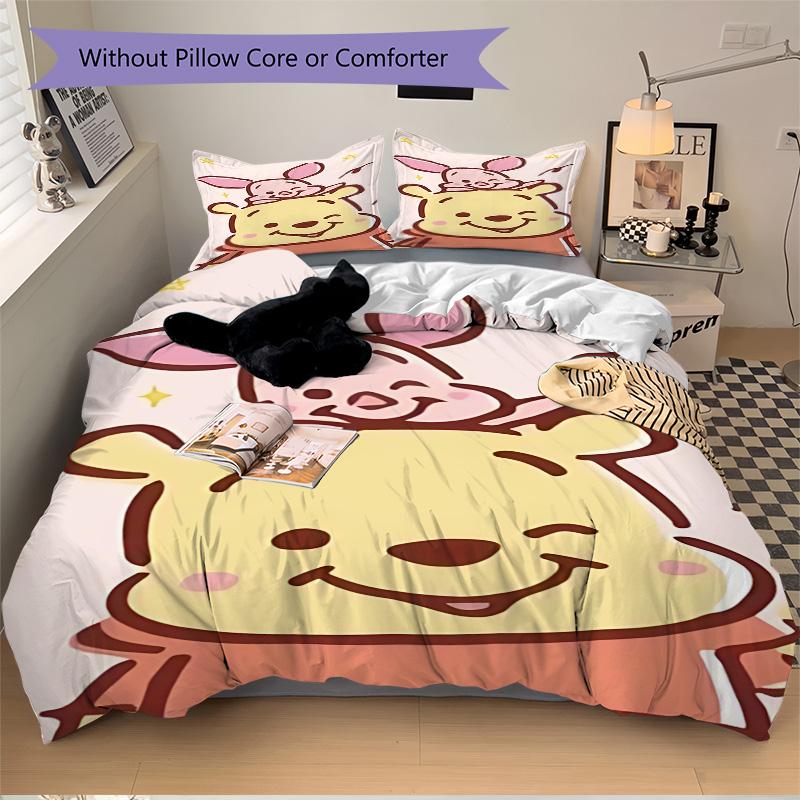 Piglet Pooh Bear Adventure Print 3Pcs Bedding Set,Duvet Cover with 2 Bedro,Pillowcase Home Birthday Gift