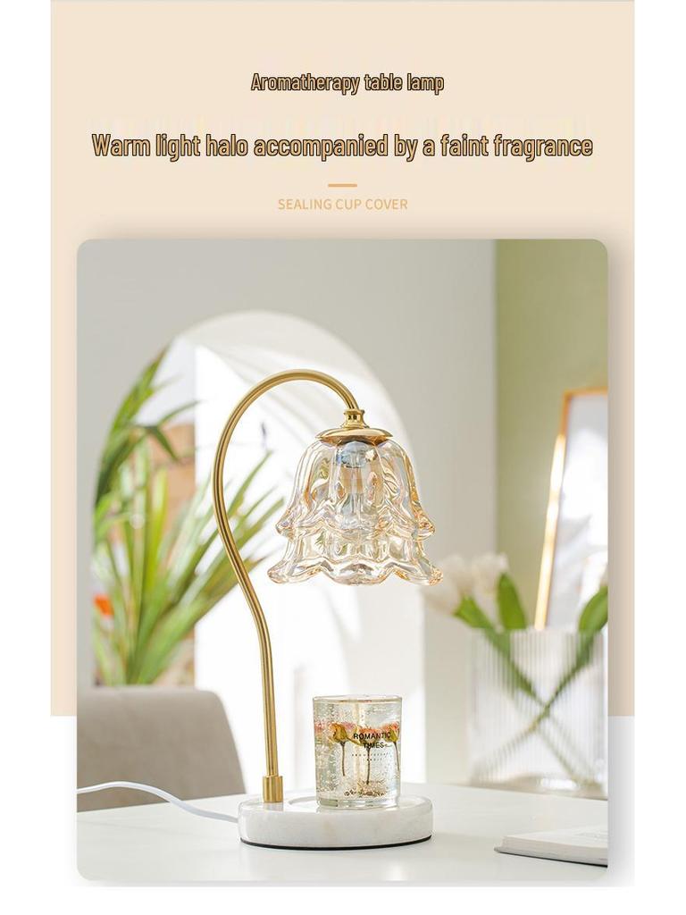 Beast Valley Lily Aroma Candle Lamp - Smokeless Wax Melting Marble Lamp for Romantic Bedroom Ambiance