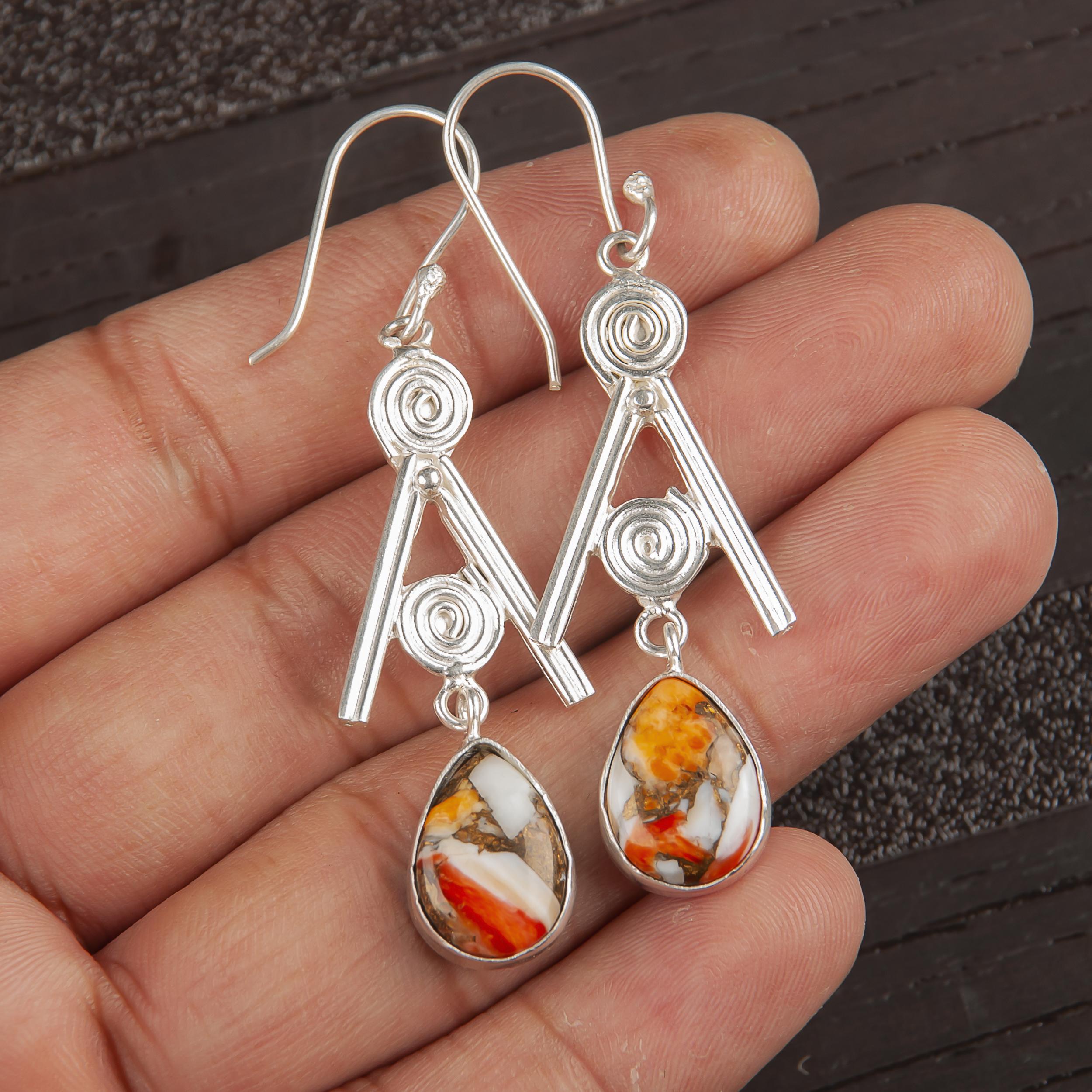 

Украшения из оранжевой медной бирюзы, серьги из стерлингового серебра 925 пробы, серьги для медитации ручной работы в качестве свадебного подарка 2.4 Inches оранжевый