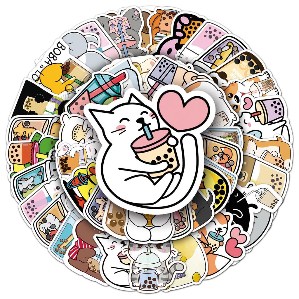 50 Cartoon DIY Pet Milk Tea Stickers: Perfect for Decorating Suitcases, Laptops, Refrigerators, and Guitars