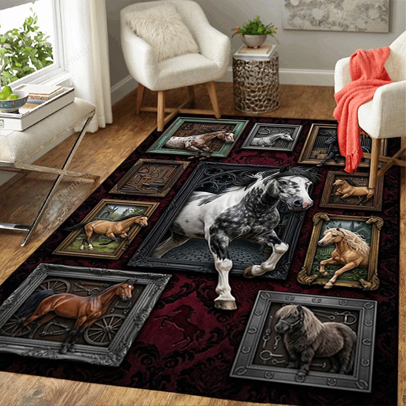 Horse Art Gallery Pattern Rug Floor Mat for Living Room or Bedroom Soft and Comfortable Carpet a Gift for Birthday and Holiday.