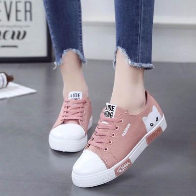 New Ladies Flat Casual Shoes Sneakers Lace-up Cartoon Ladies Canvas Shoes