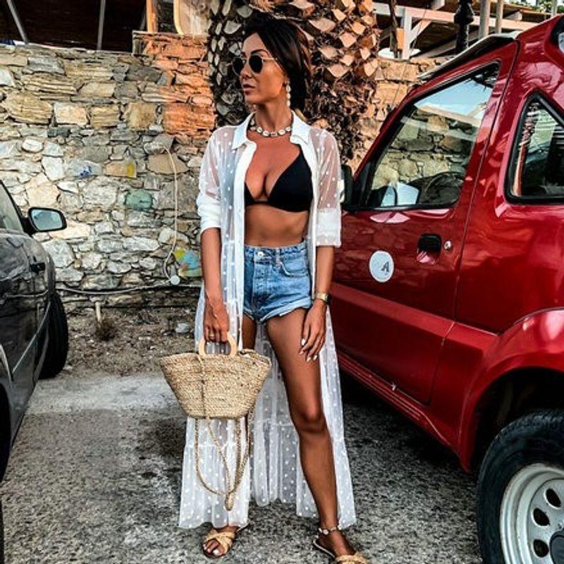 

Европейско-американское летнее новое пляжное платье женское однотонное сексуальное шифоновое прозрачное пляжное бикини купальник блузка солнцезащитная одежда White One size