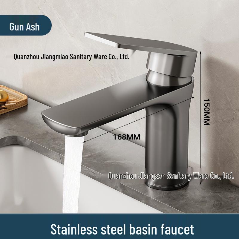 Thickened Stainless Steel Basin Faucet for Home Use - Hot & Cold Water Compatible