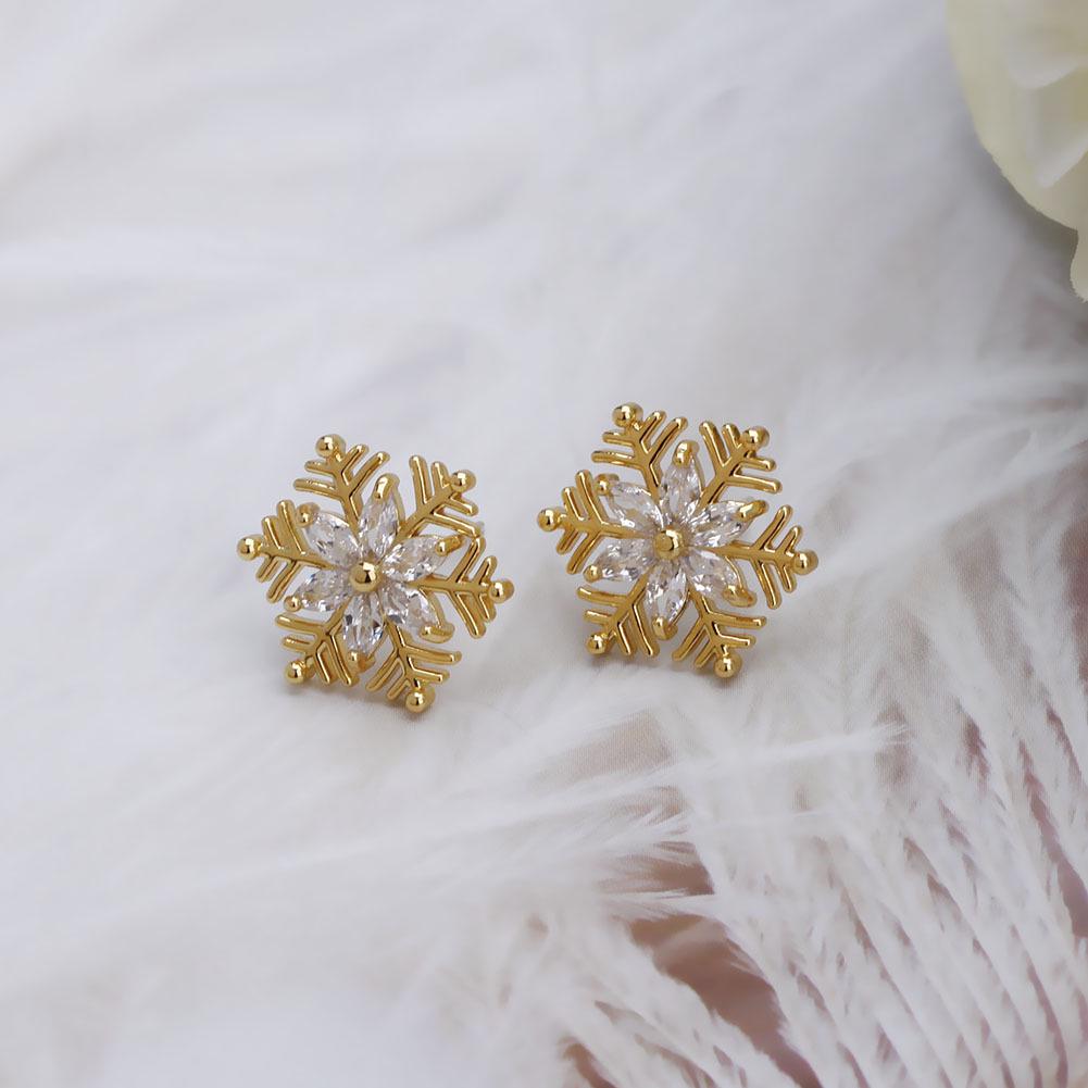 18k Gold-Plated S925 Silver Needle Zircon Snowflake Earrings for Women