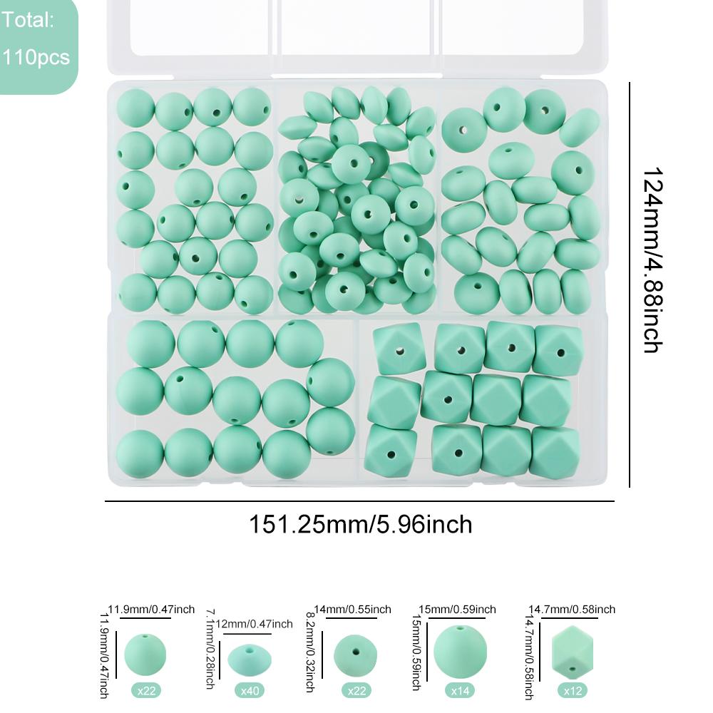 Kovict 110Pcs/Set Silicone Beads Round Lentil Hexagon Loose Bead For Jewelry Making DIY Necklace Bracelet Keychain Accessories
