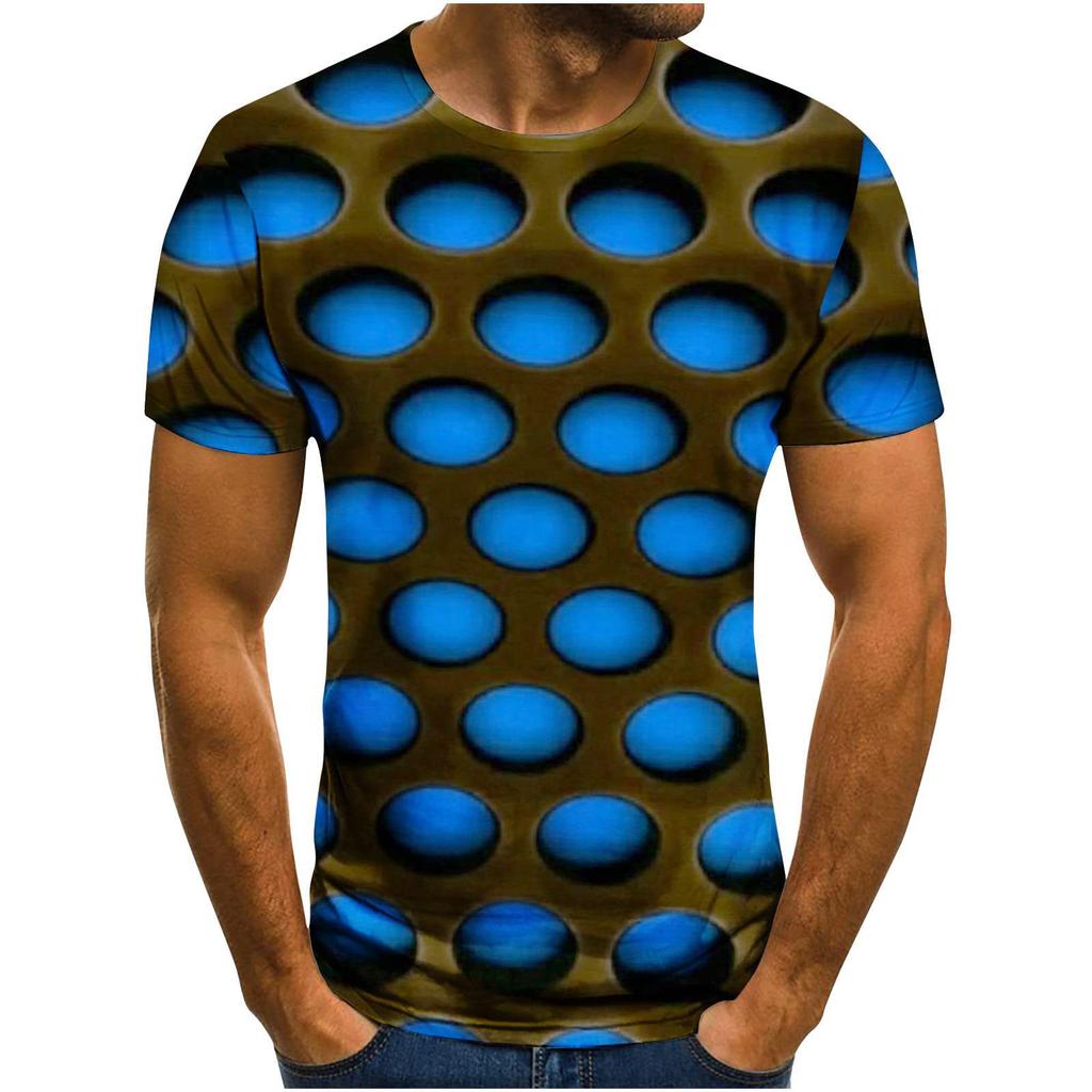Summer Round Neck Visual Illusion Funny Honeycomb Pattern 3D Print Top Fashionable Casual Short Sleeved Men's T-shirts