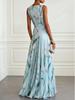Women's V-neck Off-the-Shoulder Printed Chiffon Maxi Dress with Fitted Waist for Spring/Summer