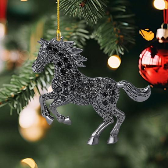 Horse Christmas Ornaments Sparkly Rhinestone Horse Car Rear View Mirror Charm 2D Flat Acrylic Auto Hanging Pendant Horse Lover Gifts for Women Men