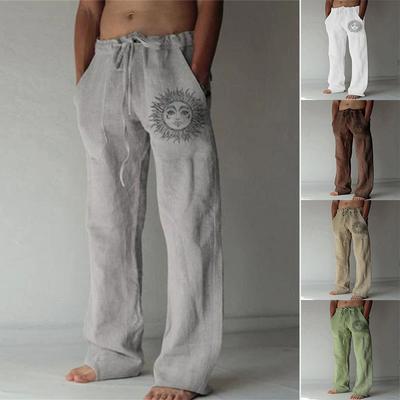 Herren Leinen und Baumwolle Bequeme Hosen Herren Lässige Elastische Taille Weite Hosen