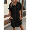 Women's Shirt Dress Solid Color Short-sleeved Lapel Cotton Linen Casual Loose Dress