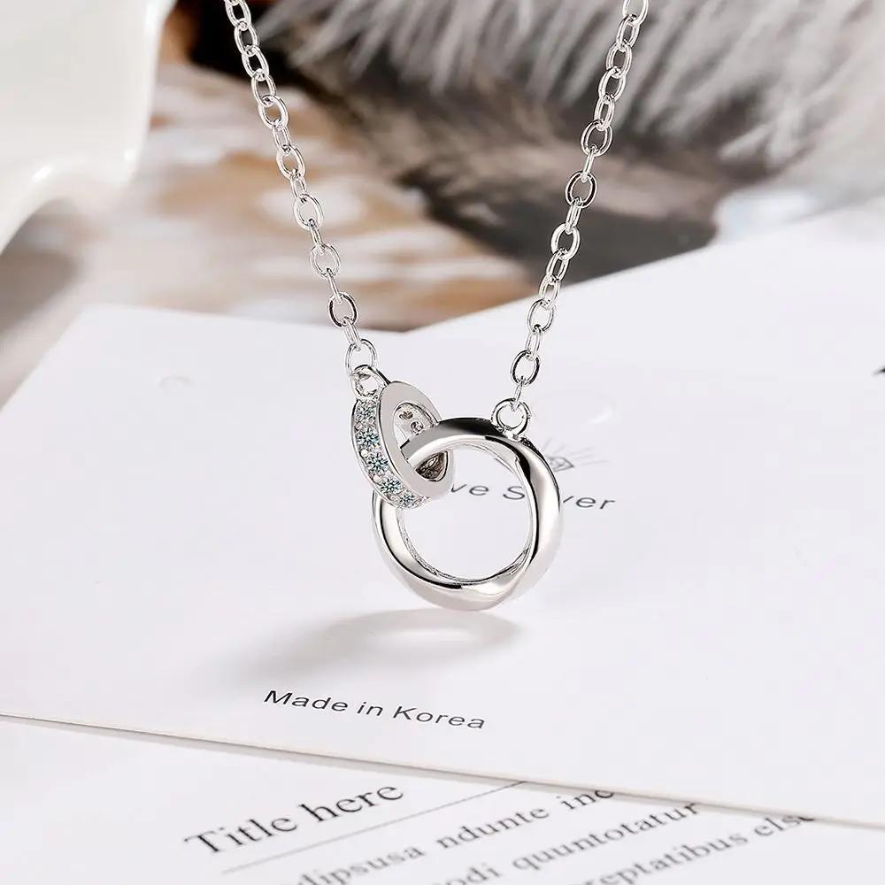 

Full Diamond Zircon Simple Möbius Loop Clavicle Chain Women s Necklace Holiday Jewelry Gift срібний