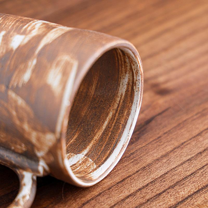 Retro Ceramic Coffee Cup Afternoon Tea American Latte Latte Flower Cup Coarse Pottery Round Ear Cup