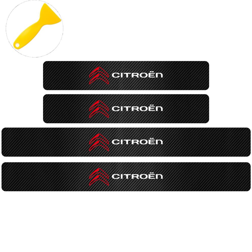 4pcs Car Door Plate Protective Stickers Carbon Fiber Car Sticker Sill Scuff Cover Anti Scratch Decal For Citroen C1 C2 Picasso