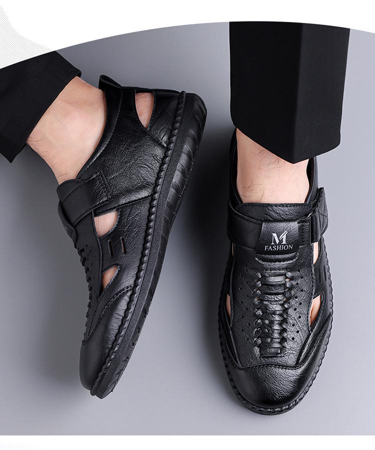 Casual Hollow Business Soft Soled Leather Shoes for Men Summer New Designer Solid Color Driving Shoes Male Fashion Hallow Sandal