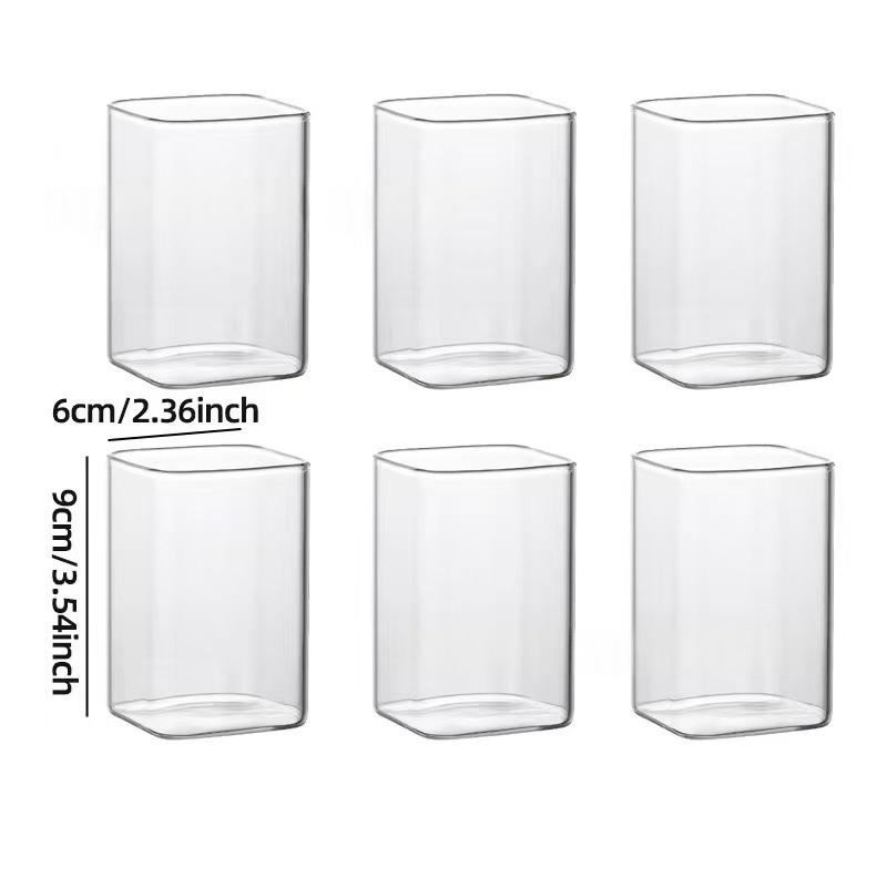 

6pcs High-Temperature Resistant Transparent Square Single-Layer Glass Cup Set - Large Capacity Borosilicate Glass Party Cups 6Pcs