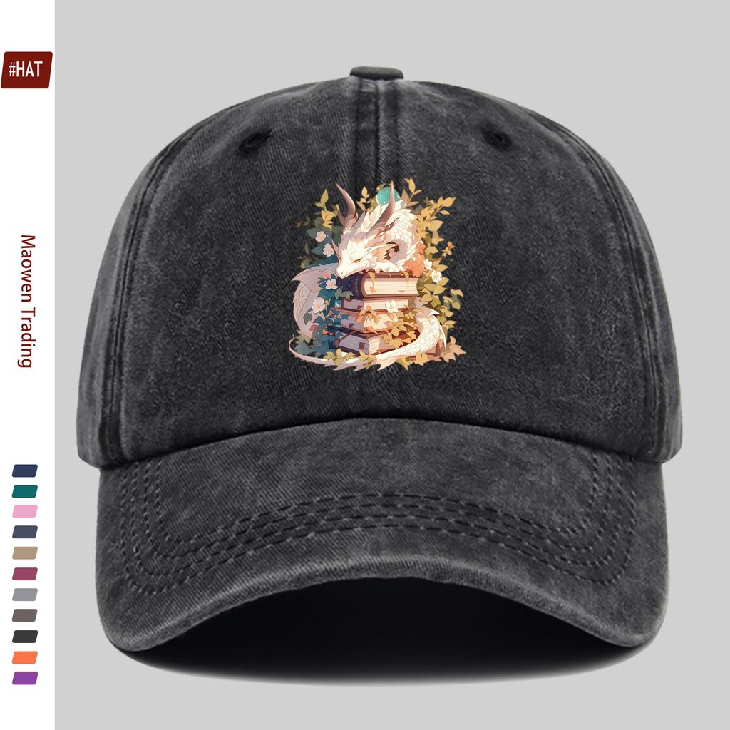 Pc White Giant Dragon Lying On a Book Printed Baseball Cap Comfortable Soft Stylish and Elegant Sun Hat Suitable for Party