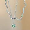 New Green Crystal Love Double Layer Necklace For Women Fashionable Personalized Daily Accessory Party Jewelry Birthday Gifts