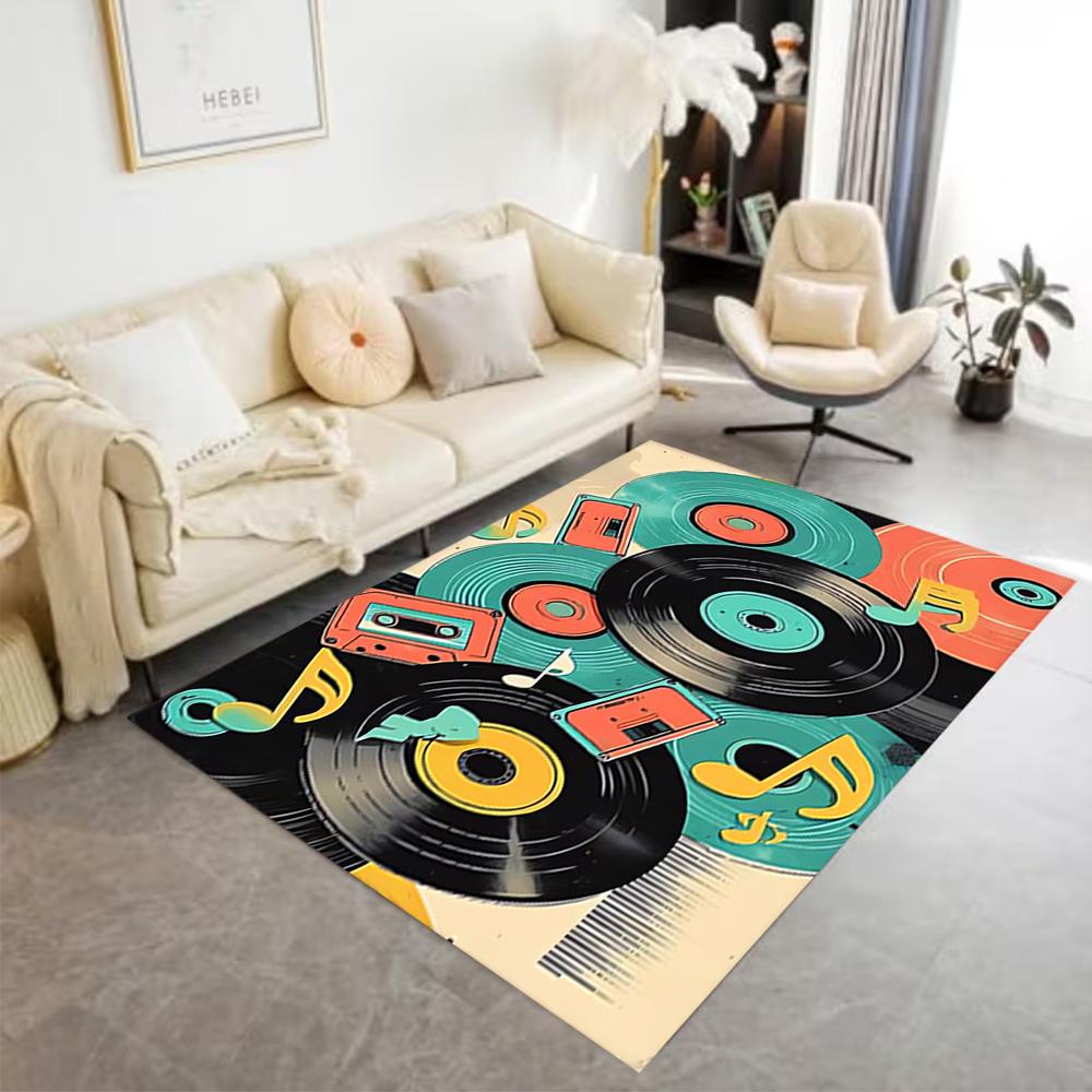 1pc music notes vinyl records and cassettes rug home carpet design for office decor gift living room bedroom