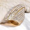 Hip Hop Iced Out Bling Big Oval Ring Female Gold Color Stainless Steel Large Cocktail Rings For Women Party Jewelry Gift