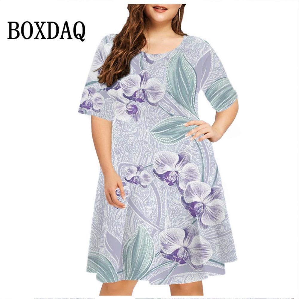 New summer dress women's plant flower loose retro dress casual short sleeved printed mini dress oversized women's sun skirt