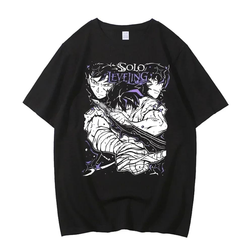 ZX TEE Hot Solo Leveling T Shirt Men Women Sung Jinwoo Anime Graphic T Shirts High Quality Cotton Short Sleeve Tees Streetwear Male
