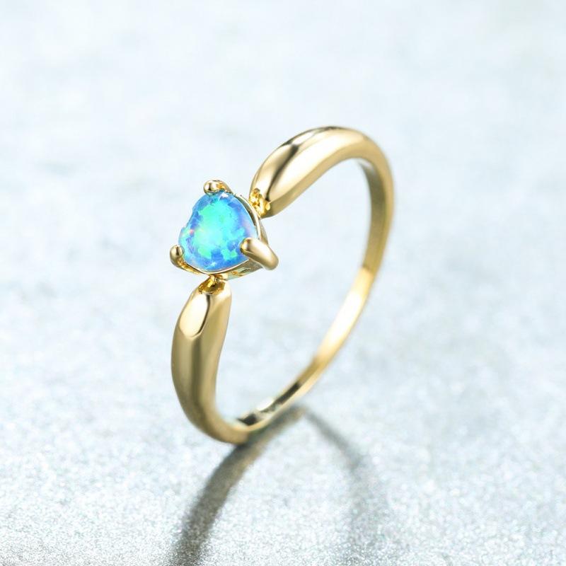 

European and American jewelry ins gold love blue opal ring women s fashion simple cold wind index finger ring no. 6