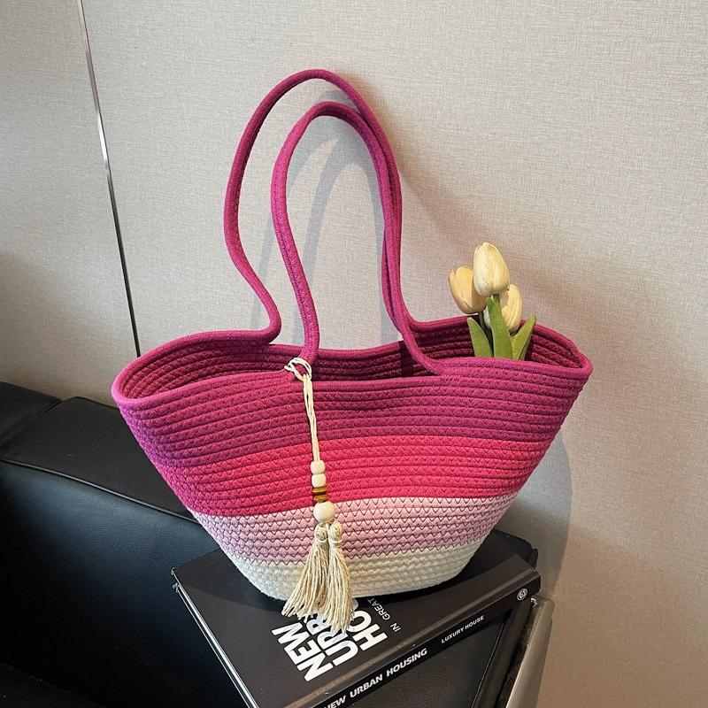 Large-capacity Contrasting Color Bag Women's New Casual Woven Bag Summer Versatile Seaside Vacation Beach Bag