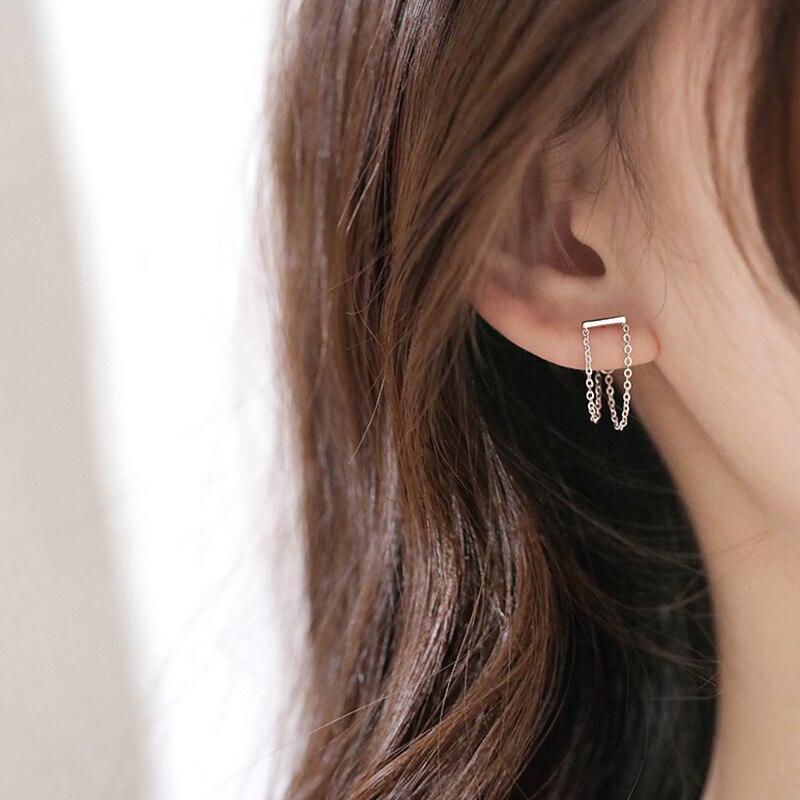 925 Sterling Silver Tassel After Hanging Stud Earring for Women Wedding Christmas Jewelry Accessories Pendientes Eh214