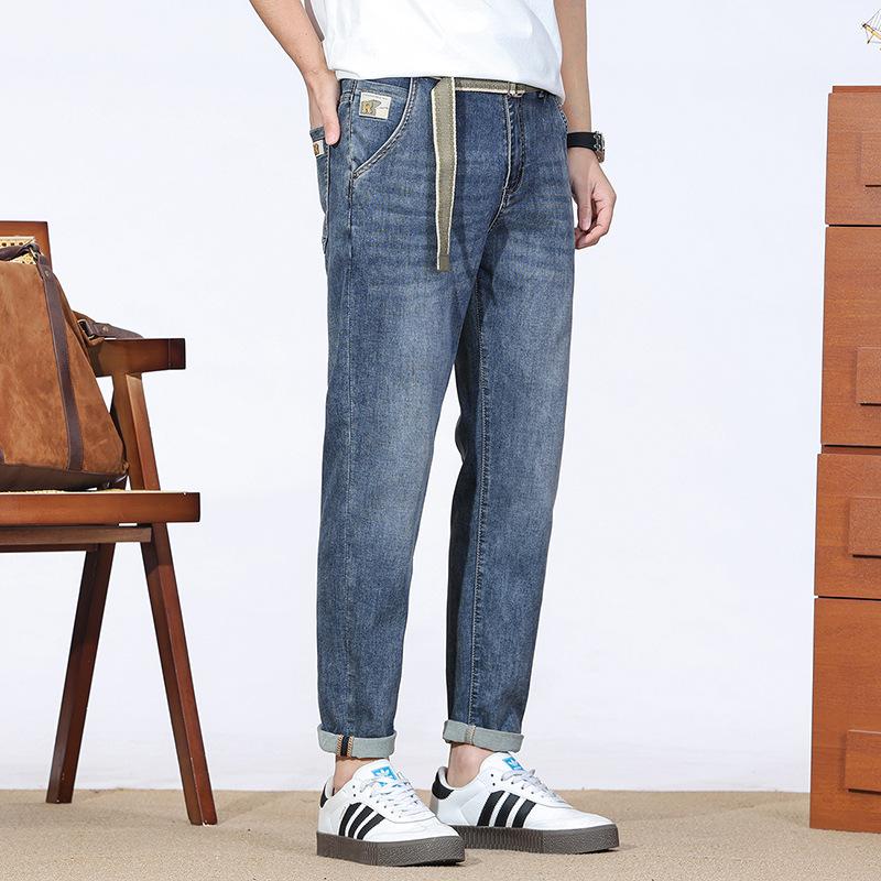 

Новые весенне-летние брюки с принтом «колючки» на поясе, кожаная этикетка, маленький симпатичный мальчик, джинсы с наклонным карманом 38