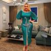 Hotfix Rhinestone Mesh Sleeve Bodycon Dress - Elegant Slim Fit with Sexy Round Neck