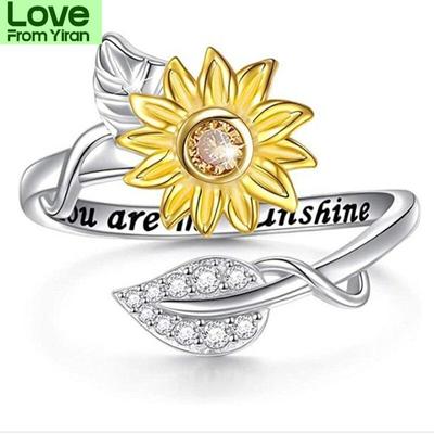 Temperament Two -Tone Sunflower Copper Opening Women 'S Ring For Party Wedding Jewelry  Adjustable Ring Accessories