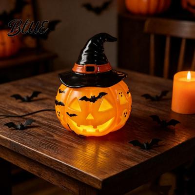 Handgefertigte Harzlampe Halloween Nachtlicht USB-betrieben Buntglaslampe Retro Gotisch Leuchtend Gemütliches Schlafzimmer Umgebungslicht mit Warmem Bernstein Violett,