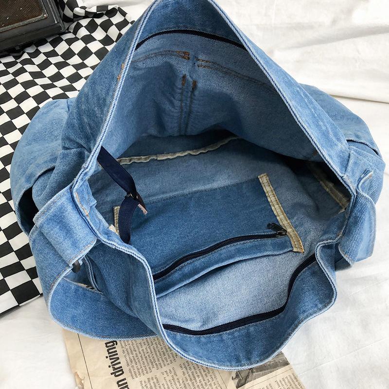 Denim Bag  New Summer Korean Simple Square 100% Cotton Solid Zipper Soft Casual High-Capacity Shoulder Bag Handbag Simple
