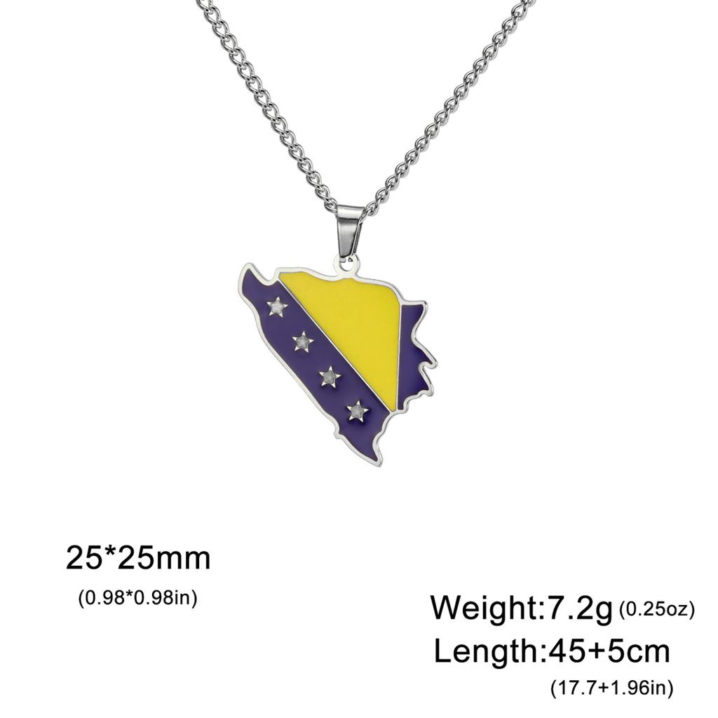 Enamel Bosnia and Herzegovina Map Pendant Necklaces Stainless Steel Women Men Charm Party Jewelry Gift