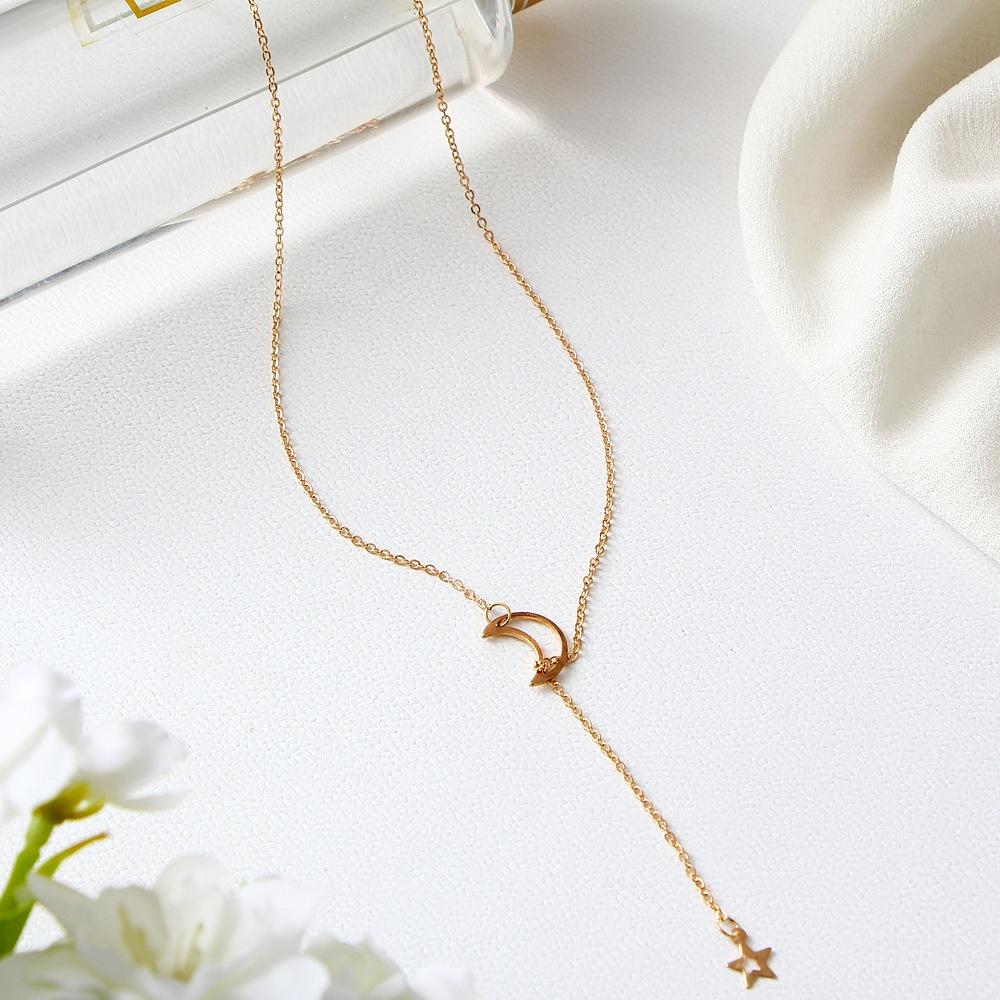 Nuova collana girocollo con ciondolo a forma di stella e luna semplice, semplice collana con ciondolo in lega color oro, collana con catena per donna, gioielli da festa