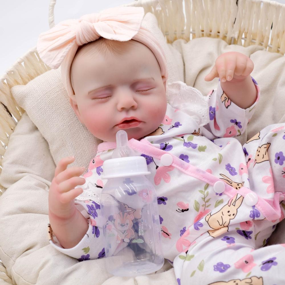 Lifelike 49cm Simulation Baby Rebirth Doll Open Mouth Soft Cloth Body Reborn Babies Doll Realistic 3D Painted Skin Newborn Dolls for Kids Holiday Gift