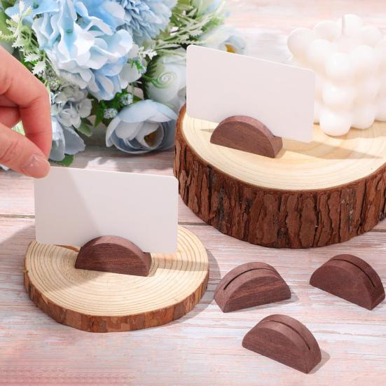 10Pcs Semicircular Wooden Business Card Holder Reusable Wedding Banquet Restaurant Table Number Place Card Holder Stand