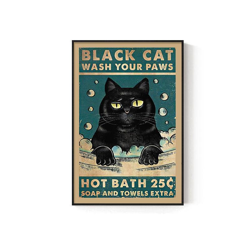 Retro Kitten Cartoon Canvas Painting Bathroom Toilet Poster Toilet Children's Room Decoration Painting for Modern Living Room Asian Style Home Decor