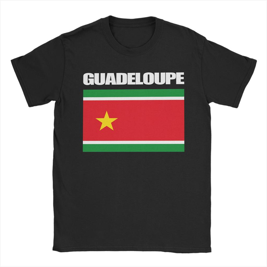 Guadeloupe Karte Flagge T-Shirt Herren Vintage Reines Baumwoll-T-Shirt Rundhals Kurzarm T-Shirts Große Größen Kleidung