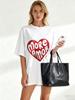 Oversize Women's Short-Sleeve T-Shirt with Red Heart and "MORE AMOR" Text Print