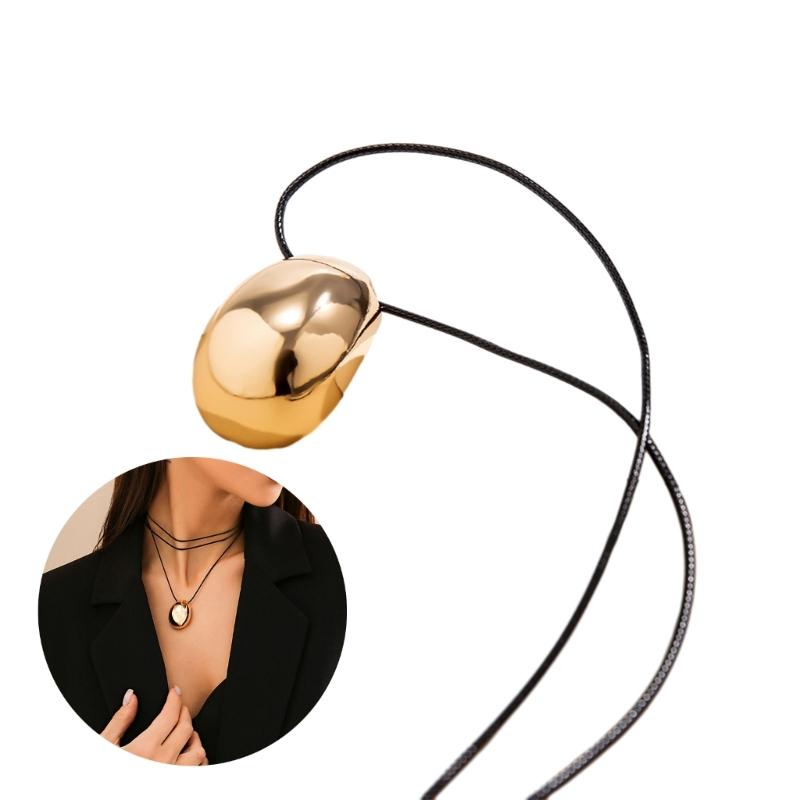 Elegante lange Halskette Verstellbare Seil-Schlüsselbeinkette Choker Geometrischer Eier-Anhänger Halsketten Schmuck für Frauen