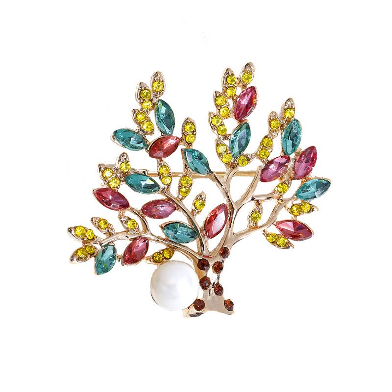 Antique Pearl Crystal Tree of Life Brooch - Rhinestone Coat Pin Jewelry