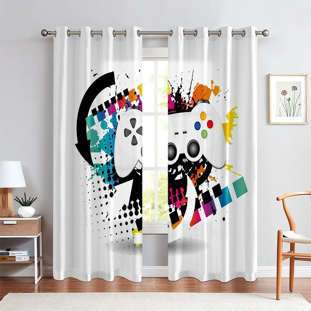 2 Pezzi Tende Stampate con Motivo di Controller di Gioco, Tende Decorative Traslucide per Sala E-Sports Camera da Letto e Soggiorno