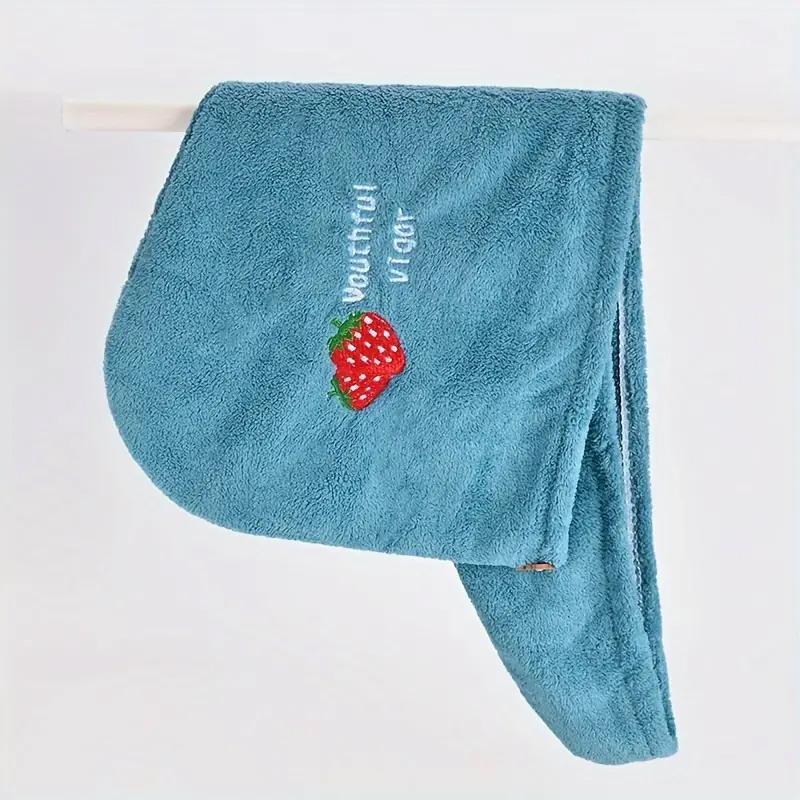 Soft Coral Fleece Hair Drying Cap, Cute Embroidered Absorbent Towel Wrap for Girls & Women синий