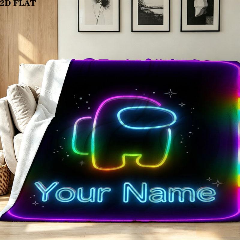 1PC Among Us Custom Name Patterned Flannel Blanket Suitable For All Seasons for Home Decor Warmth and Comfort Gifts Holiday Present