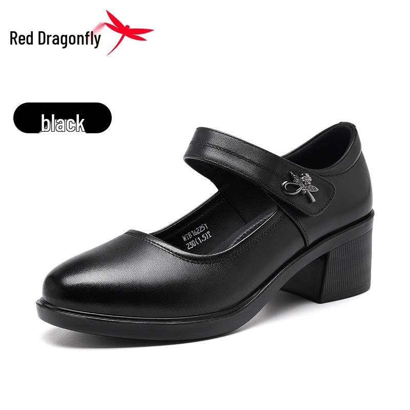 Red Dragonfly Women s Mary Jane Summer High Heels: Thick Sole Leather Casual Shoes 40 чёрный