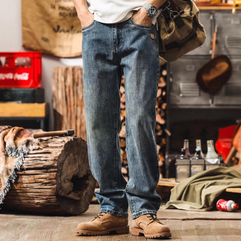Herren Amerikanischer Retro Lockerer Gerader Bein Waschen Jeans